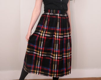1980's Mid-Calf Skirt/ Vintage Wool Skirt in Primary Colors/ Jack Winter Pleated Skirt/ 26" Waist