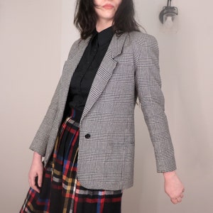 1990s Fitted Blazer/ Vintage Black and White Plaid Blazer/ Peabody House Blazer Small image 1