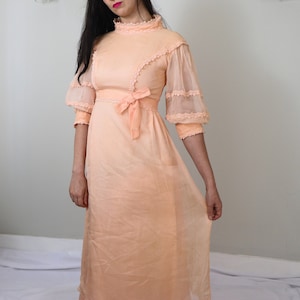 1960&#39;s Juliette Dress/ True Vintage Gown/ Light Pink Salmon Dress/ Sixties Romantic Dress/ Sheer Shakespeare Sleeves/ Size Small