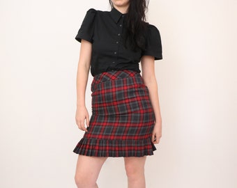 VERKOOP Vintage Plaid Mini Rok / Pendleton Wol Rok / Accordeon Plooi Hem / Tartan Mini Rok / Hoge Taille Geruit Rok / Made in USA / Maat Small