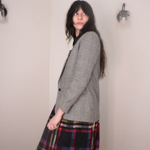 1990s Fitted Blazer/ Vintage Black and White Plaid Blazer/ Peabody House Blazer Small image 5