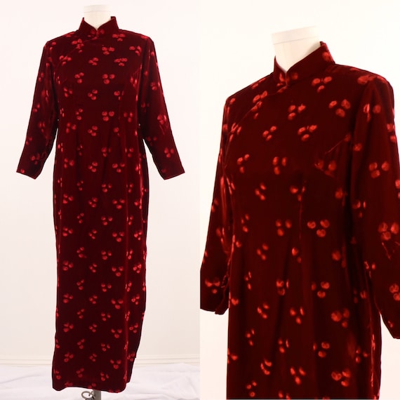 1960's Cheongsam Dress/1960's Red Velvet Dress/196