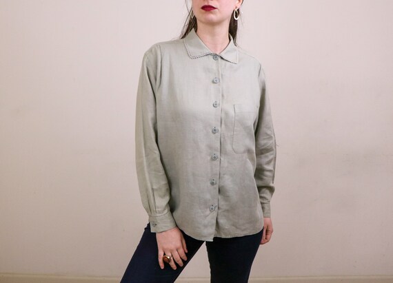 Minimalist Linen Blouse/1990's Minimalist Blouse/L