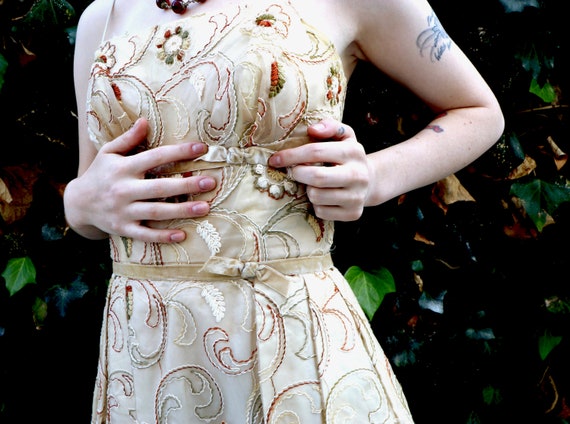 1950's Cocktail Dress/Autumn Dress/1950's Embroid… - image 4