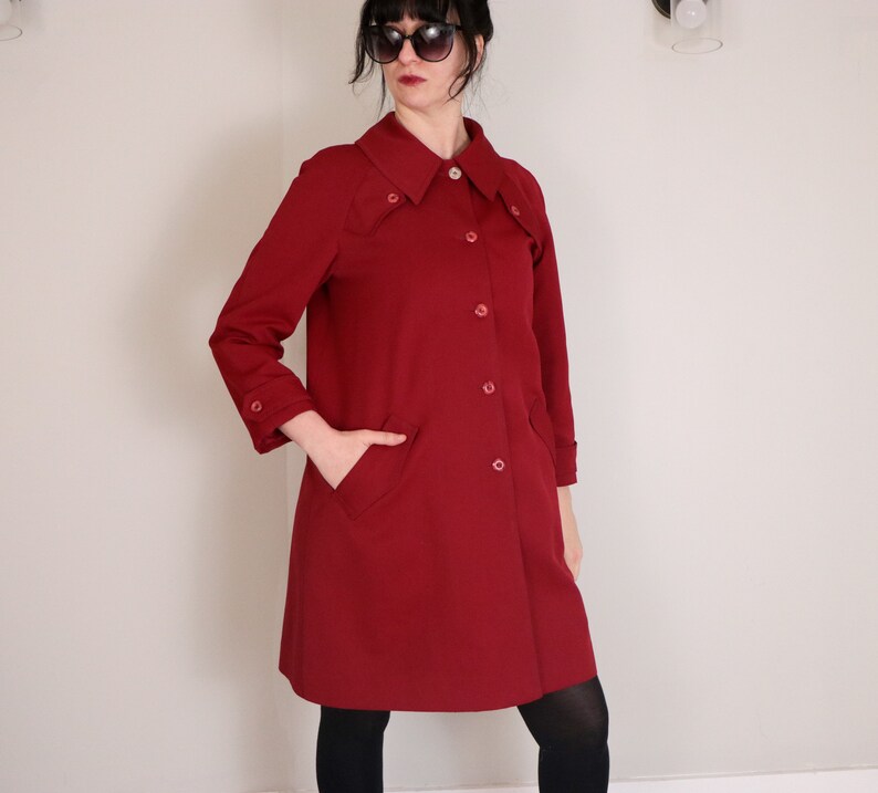 1960's Red Swing Coat/ Vintage Trench Coat/ Mod Swing Coat/ Forecaster of Boston/ Mad Men/ Marvelous Ms. Maisel/ Jackie O/ Woven Polyester image 1