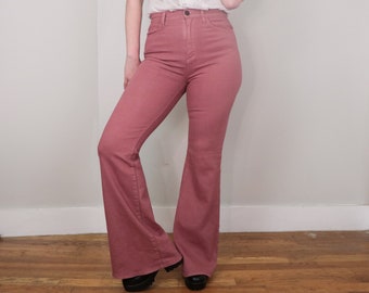 High Rise Flare Trousers / Pink Groupie Flares/ 2000's Fitted Bell Bottom Pants/ 29" waist