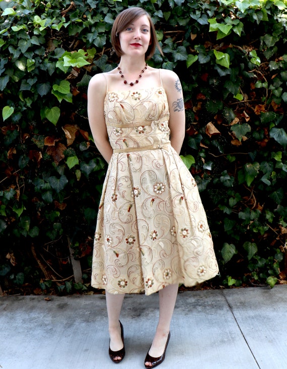 1950's Cocktail Dress/Autumn Dress/1950's Embroid… - image 1
