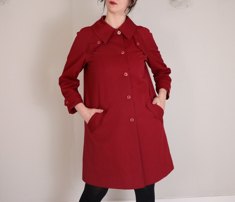 1960's Red Swing Coat/ Vintage Trench Coat/ Mod Swing Coat/ Forecaster of Boston/ Mad Men/ Marvelous Ms. Maisel/ Jackie O/ Woven Polyester image 6