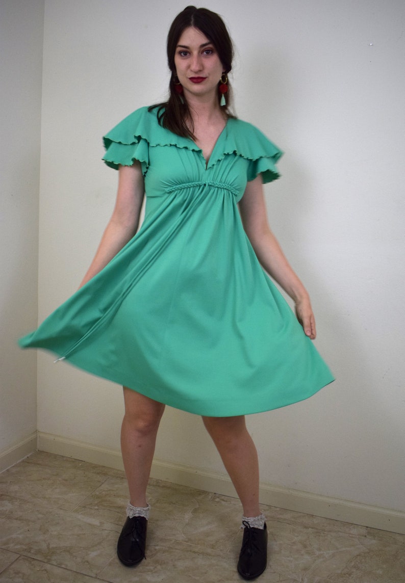 1970/'s Capelet Dress1970/'s Mini Dress1970/'s Disco Dress DressJade Green DressBoogie Nights DressSaturday Night FeverSmallMedium