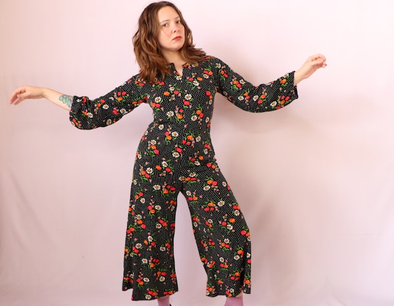 1970's Palazzo Jumpsuit/1970's Floral Jumpsuit/197