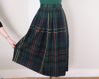 1980's Diane Von Furstenberg Skirt/ Vintage Wool Skirt/ Mid-Calf Plaid Skirt/ Designer Midi Skirt/ 25" Waist
