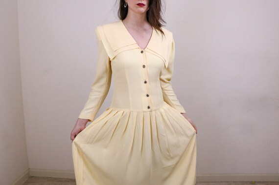 Sailor Collar Dress/1980's Shoulder Pads Dress/198
