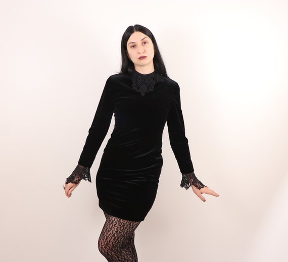 Wednesday Addams Dress/Velvet Goth Dress/1990's Bl