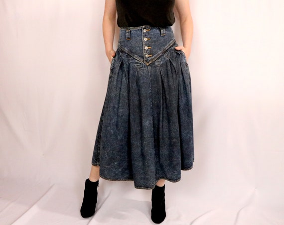 80's Denim Skirt/80's Cotton Skirt/80's Acid Wash