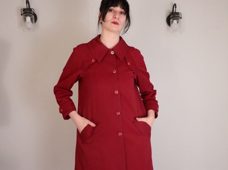 1960's Red Swing Coat/ Vintage Trench Coat/ Mod Swing Coat/ Forecaster of Boston/ Mad Men/ Marvelous Ms. Maisel/ Jackie O/ Woven Polyester image 4