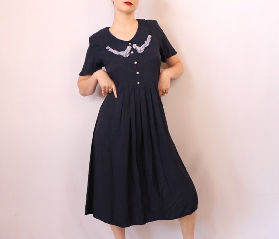 1990's Pleated Dress/1990's Shoulder Pads Dress/90