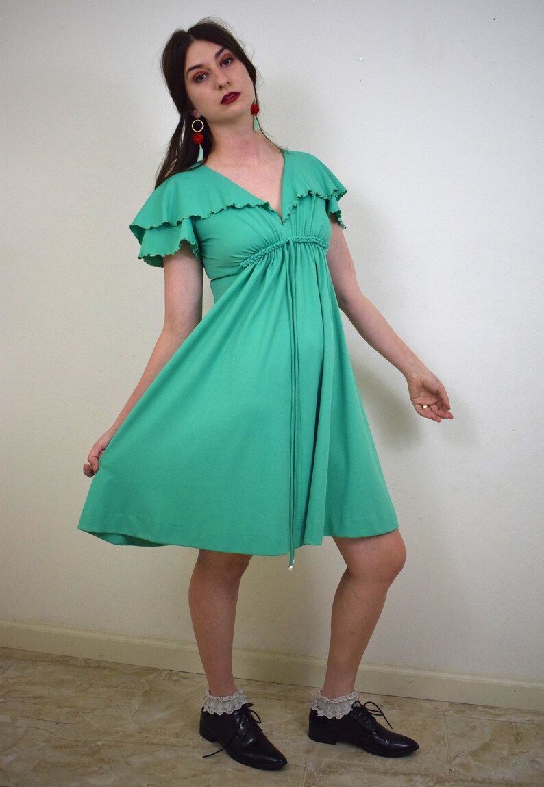 1970/'s Capelet Dress1970/'s Mini Dress1970/'s Disco Dress DressJade Green DressBoogie Nights DressSaturday Night FeverSmallMedium