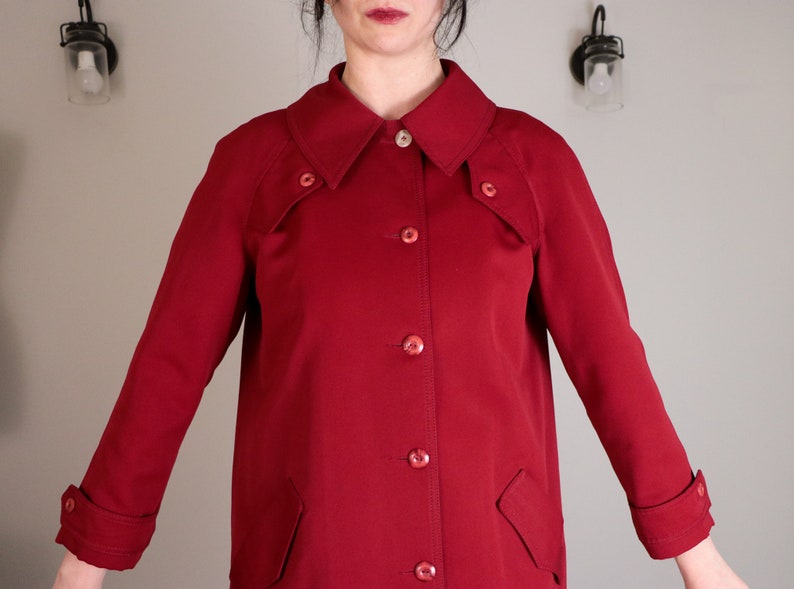 1960's Red Swing Coat/ Vintage Trench Coat/ Mod Swing Coat/ Forecaster of Boston/ Mad Men/ Marvelous Ms. Maisel/ Jackie O/ Woven Polyester image 8