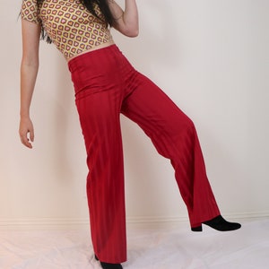 VENTA 70s Magenta Pants / 1970s Mod Flares / Pinstripe Pants / Vintage Mid Rise Flares / Pink Striped Disco Pants / Studio 54 Pants / Bowie Pants