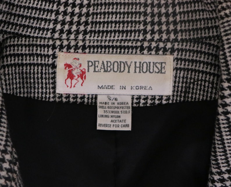 1990s Fitted Blazer/ Vintage Black and White Plaid Blazer/ Peabody House Blazer Small image 10