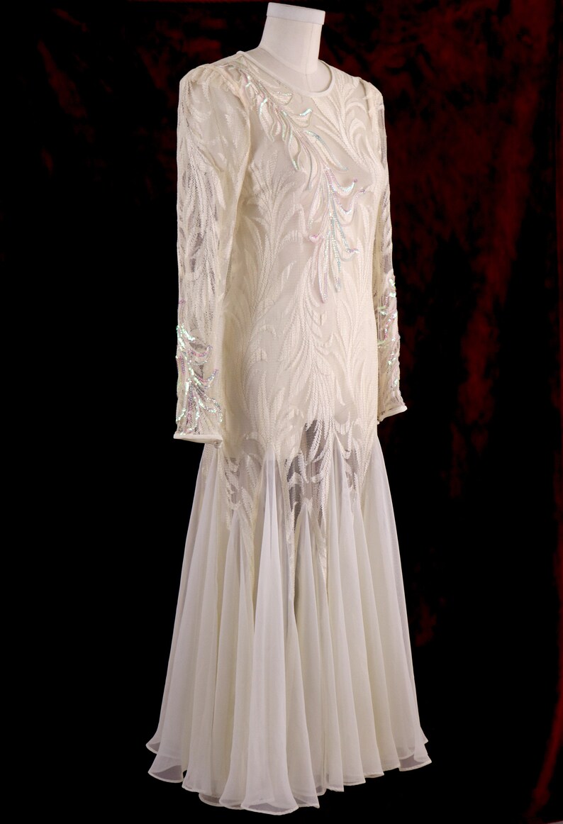 1980/'s Evening DressMermaid Evening DressWhite Evening GownSequined Evening GownSheer Evening DressChiffon Evening DressSize Small