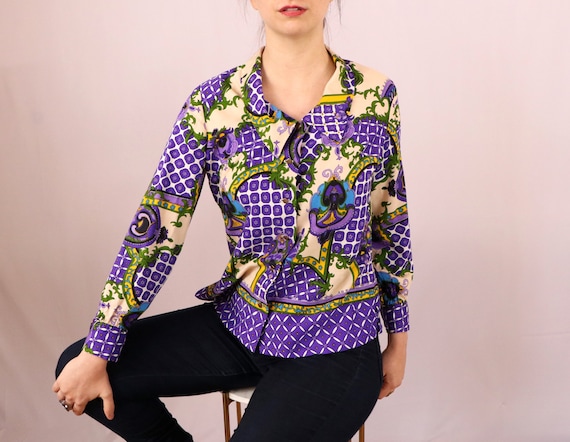 1970's Psychedelic Blouse/1970's Polyester Shirt/1