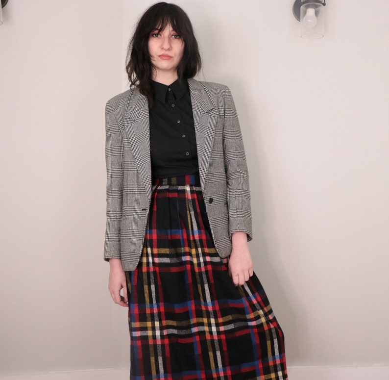 1990s Fitted Blazer/ Vintage Black and White Plaid Blazer/ Peabody House Blazer Small image 9