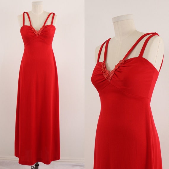 1970's Disco Dress/1970's Red Maxi Dress/Lipstick