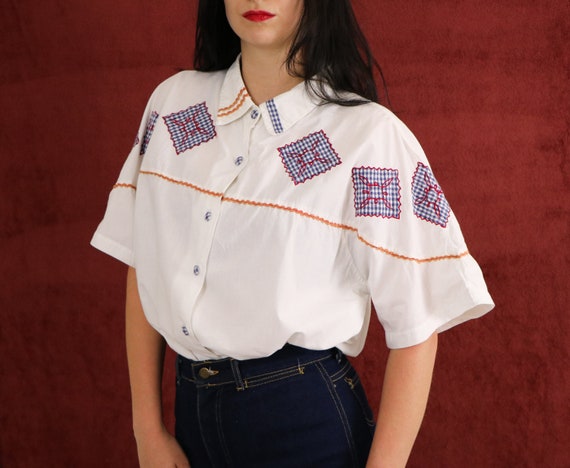 1990's Cotton Embroidered Blouse/1990's Oversized