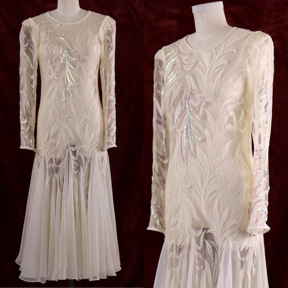 1980's Evening Dress/Mermaid Evening Dress/White E