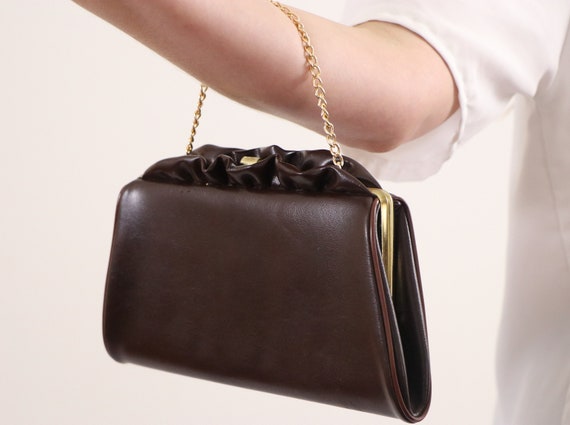 1980's Brown Clutch/Faux Leather Clutch/1980's Br… - image 1