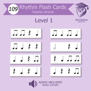 109 carte ritmiche con audio | PDF + PowerPoint | Lettura ritmica e dettato | Apprendimento interattivo | Schede didattiche sul ritmo | Musica