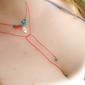 Red String Choker: Turquoise, Evil Eye, Golden Pendant