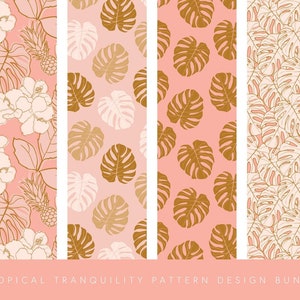 Tropical Tranquility: 6 Feminine Pink and Gold Flower Print Designs