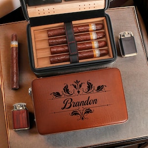 Gepersonaliseerde sigarenhumidordoos voor reizen met sigarenknipper, aangepaste lederen sigarenkistje, cadeaus bruidsjonkers, jubileumcadeaus, cadeaus sigaarliefhebbers