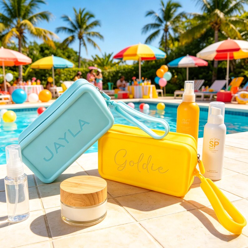 Personalised Rubber Cosmetic Bag,Gift for Her,Bridesmaid Gifts,Custom Wedding Gifts,Bridal Party Gifts,Travel Makeup Bags,Personalized Gifts image 6
