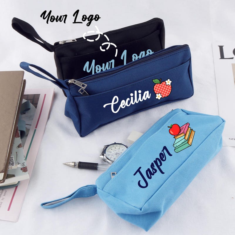 Personalized Pen Case, Monogrammed Pen Case, School Supplies, Pencil Bag with Zipper, End of Term Gift, Back To School Gift, Accepting Logo Custom