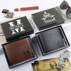 Personalisierte Herren Leder Brieftasche mit Geschenk-Box,gravierte benutzerdefinierte zweifache Brieftasche,Trauzeugen Brieftasche,Hochzeitsgeschenk,Jubiläum Geschenk,Freund Geschenk