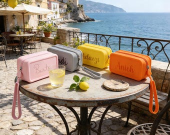 Personalized Beach Makeup Bag, Waterproof Beach Pouch, Beach Cosmetic Bag, Silicone Makeup Bag, Beach Bachelorette Party Gift