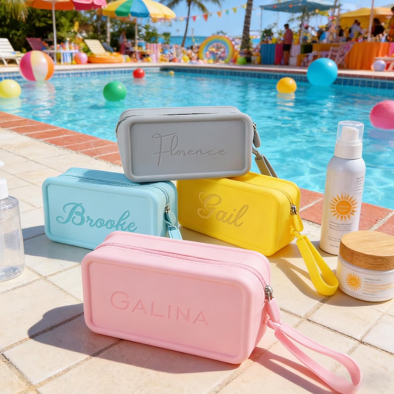 Personalised Rubber Cosmetic Bag,Gift for Her,Bridesmaid Gifts,Custom Wedding Gifts,Bridal Party Gifts,Travel Makeup Bags,Personalized Gifts image 1