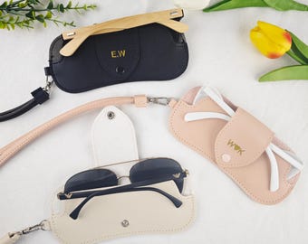 Personalized Leather Sunglasses Case: Handmade Monogram Eyewear Pouch