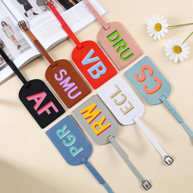 Personalized Leather Luggage Tag,Personalized Monogram Luggage Tag,Girls Trip,Wedding Favor,Travel Accessories,Bachelorette Party image 2