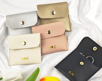 Personalised Leather Wedding Ring Pouch,Wedding Ring Bag For Ceremony,Jewellery Pouch,Earrings Case Bags,Bride Gift,Anniversary Gift For Her