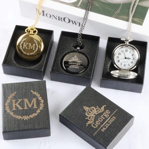 Gepersonaliseerde zakhorloge met geschenkdoos, op maat gegraveerd zakhorloge, cadeaus stalknecht, cadeau getuige, huwelijksfeest, perfect cadeau voor hem