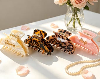 Haarclip met gepersonaliseerde naam, gegraveerd, van acetaat, haarclip, cadeau voor bruidsmeisjes, bruidsaccessoire, verjaardagscadeau voor haar