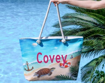 Personalized Waterproof Beach Bag:Custom Name Tote Bags