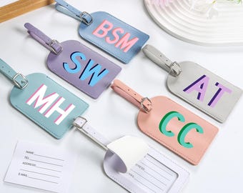 Etiqueta de equipaje de cuero personalizada, etiqueta de equipaje con monograma personalizado, viaje de chicas, recuerdo de boda, accesorios de viaje, despedida de soltera
