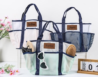 Personalized Beach Tote Bag,Beach Mesh Bag,Girls Travel Wash Bag,Custom Handle Bag,Bachelorette Party Bag,Party Favor Bag,Bridesmaid Gift