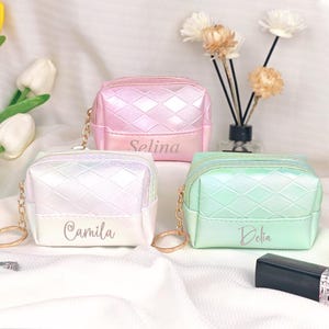 Personalisierte Mini Kosmetiktasche mit Namen, Leder Make-up Tasche, Reißverschlusstasche, benutzerdefinierte Reißverschlusstasche, Brautjungfer Geschenk, Geschenk für Sie, Party Favor