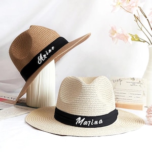 Sombrero de playa flexible personalizado, sombrero de playa para novia, sombrero de paja, regalo de novia personalizado, regalos de luna de miel, regalo para ella, recuerdo de fiesta en la playa, sombrero de pescador